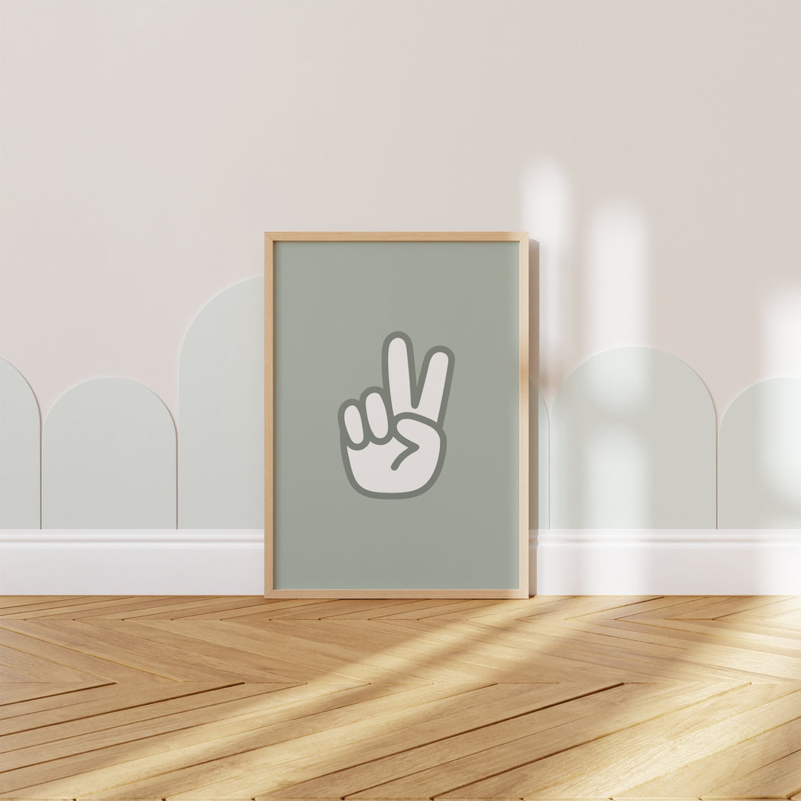 Peace Sign Hand Minimalist Sage Green Modern Nursery Wall Poster - Image 3