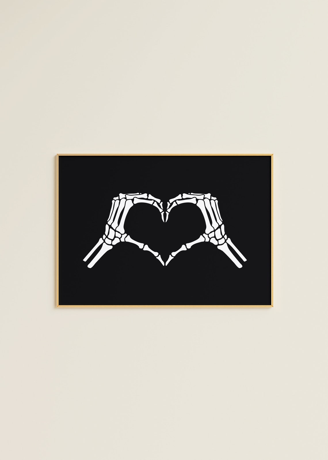 Skeleton Hands Heart White on Black Gothic Spooky Halloween Poster - Image 5