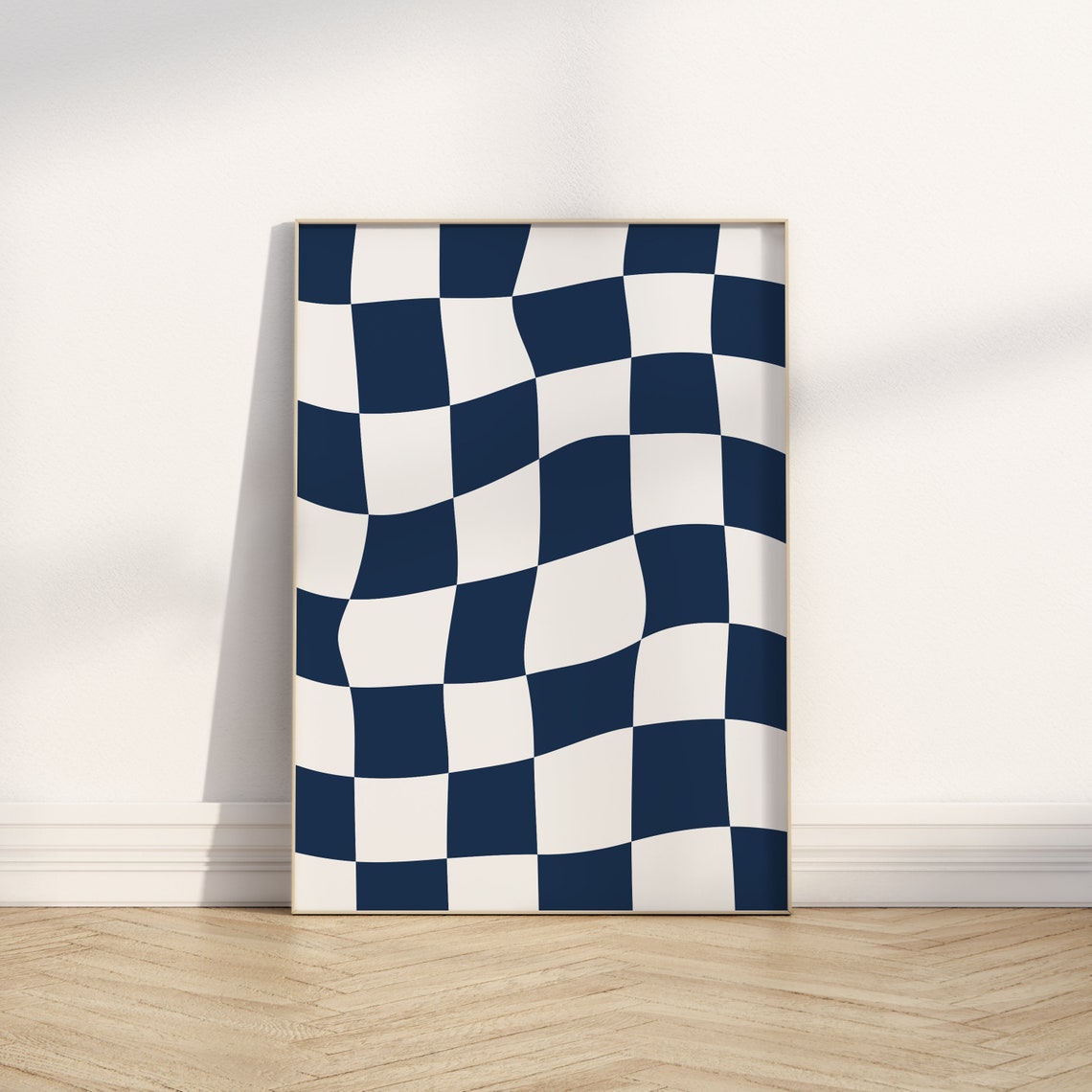 Navy Blue Wavy Checkerboard Trendy Retro Checker Pattern Poster - Image 2