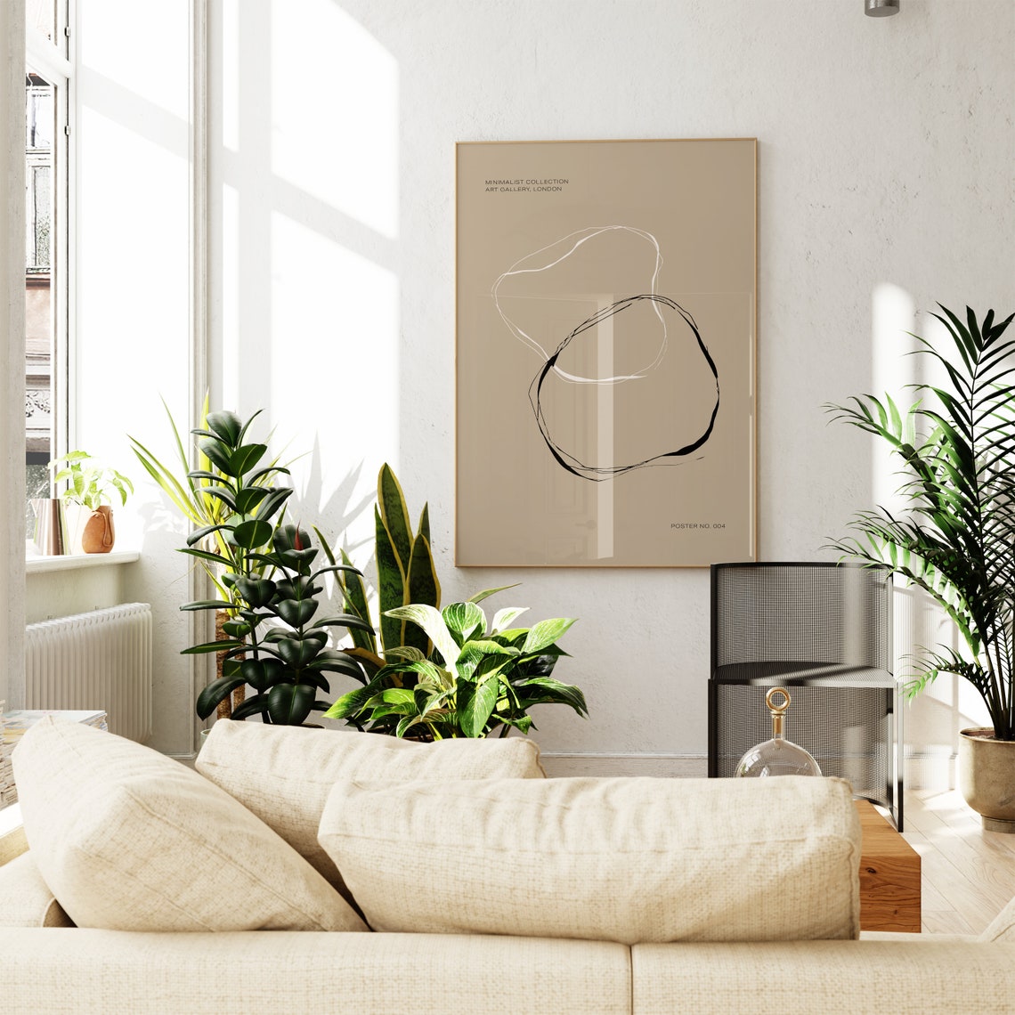 Overlapping Line Loops Tan Minimalist Gallery London Art Poster