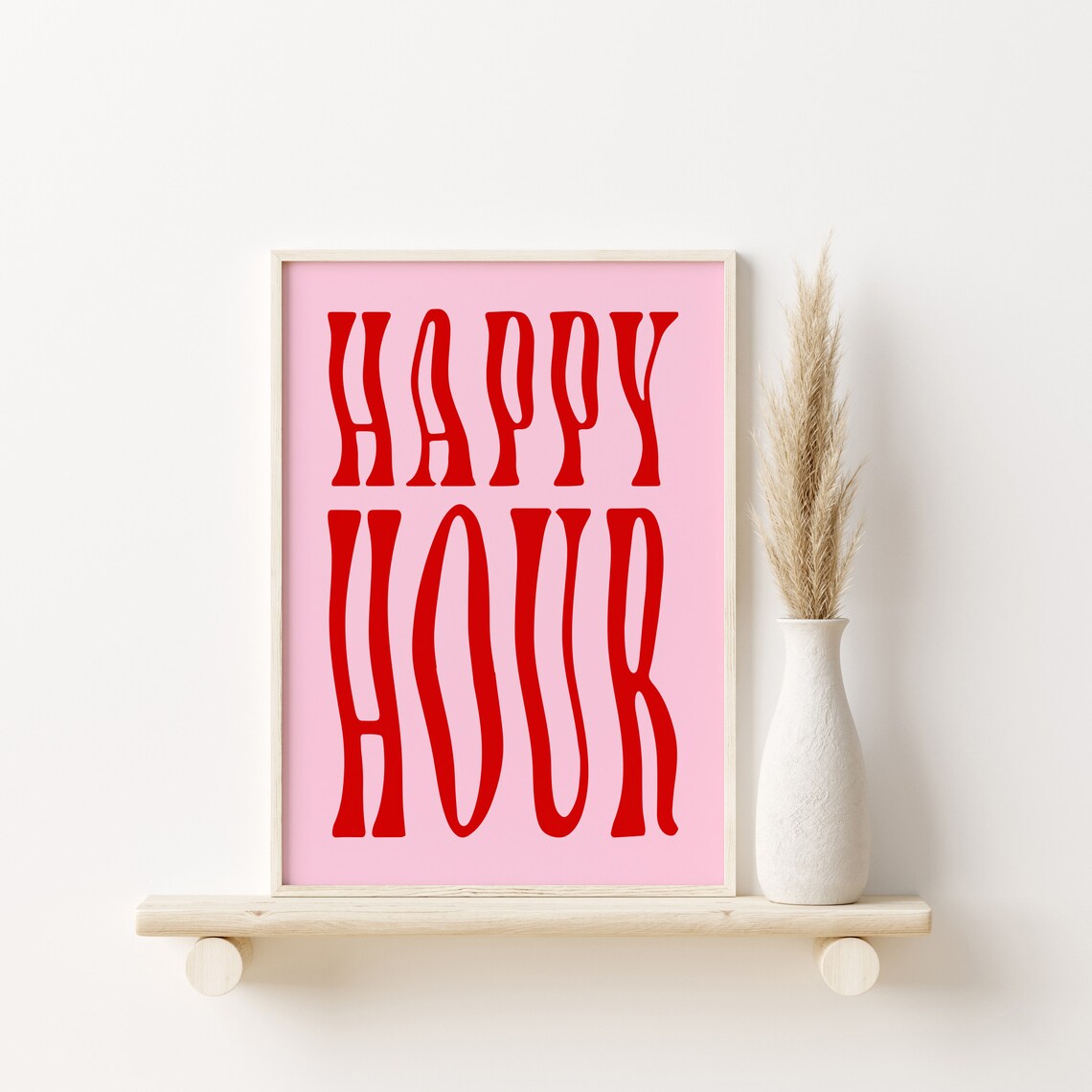 Happy Hour Red Groovy Retro Letters Pink Bar Cart Party Decor Poster - Image 2