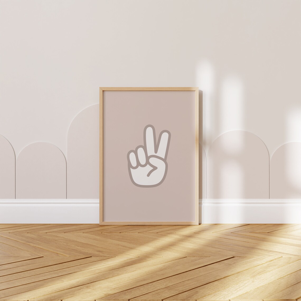 Beige Peace Sign Hand White Graphic Retro Minimalist Art Poster - Image 2