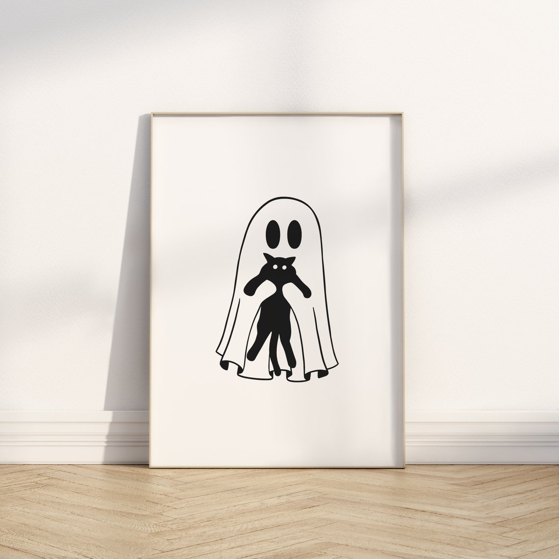 Cute Ghost Black Cat Halloween Minimalist Spooky Season Poster - Image 3