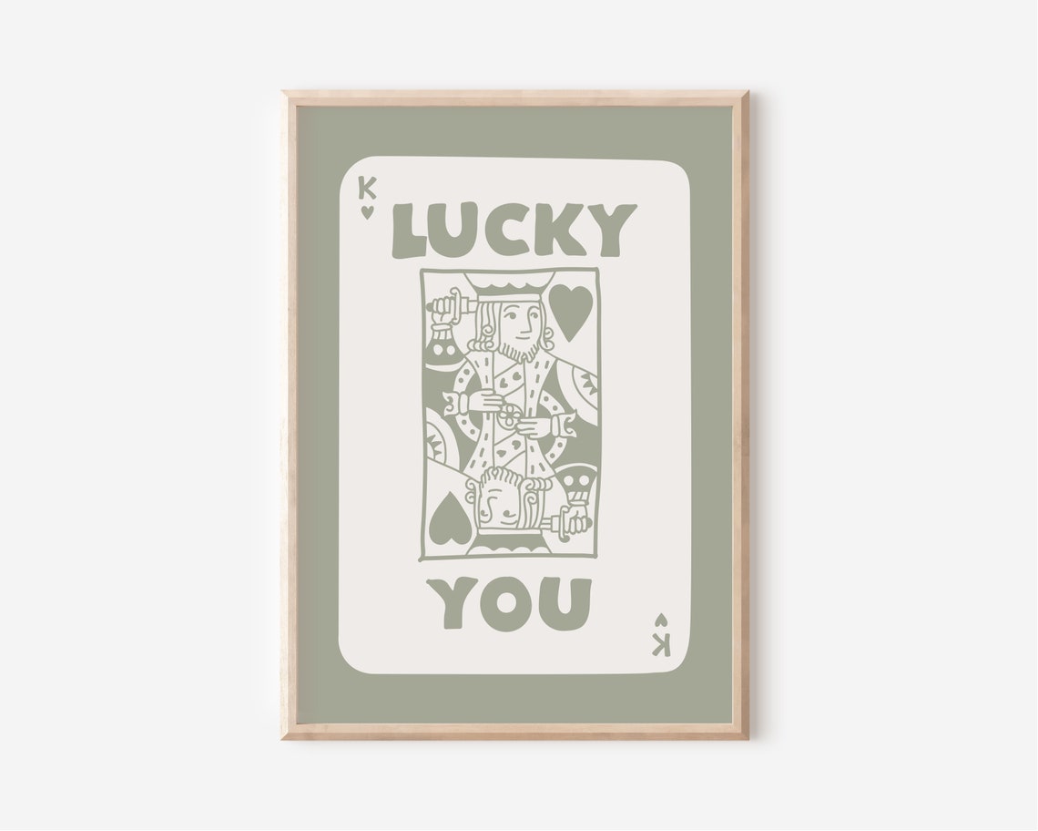 Lucky You King of Hearts Sage Green Playing Card Retro Decor Poster - Image 2