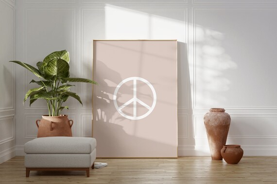 Blush Pink Peace Symbol White Graphic Retro Minimalist Art Poster