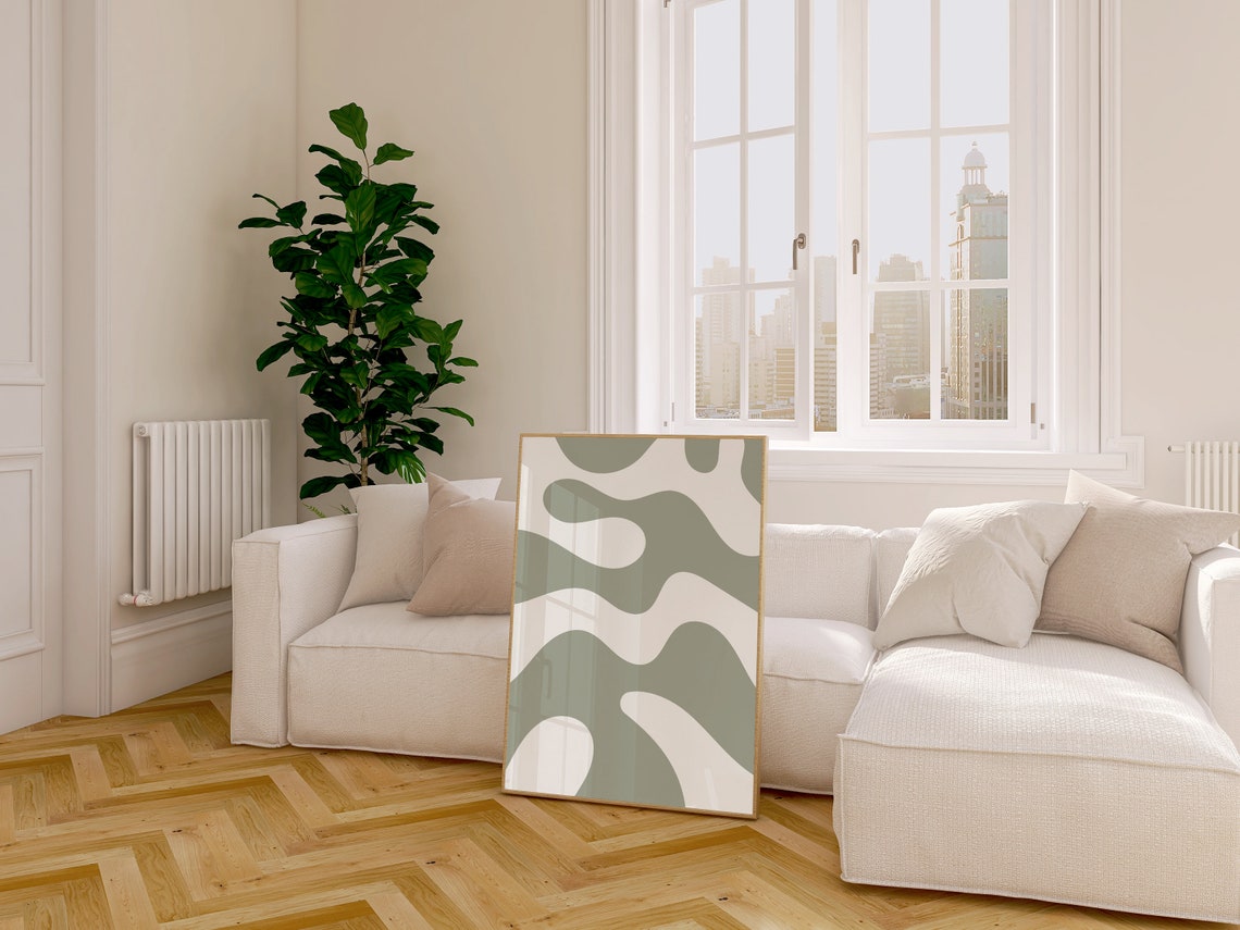 Abstract Wavy Sage Green Organic Horizontal Modern Wall Decor Poster - Image 3