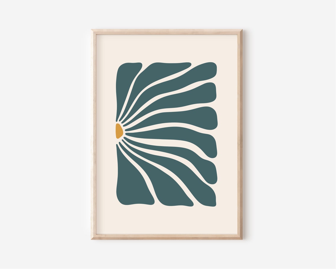 Teal Abstract Flower Art Navy Sunburst Modern Minimalist Poster - Image 3
