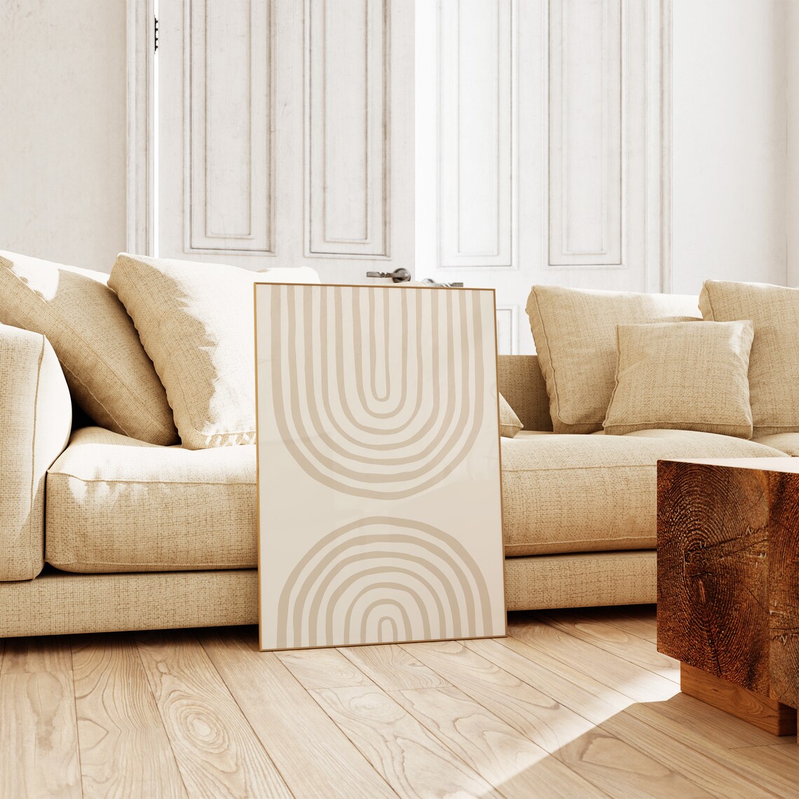 Neutral Beige Arches, Boho Rainbow Abstract Print