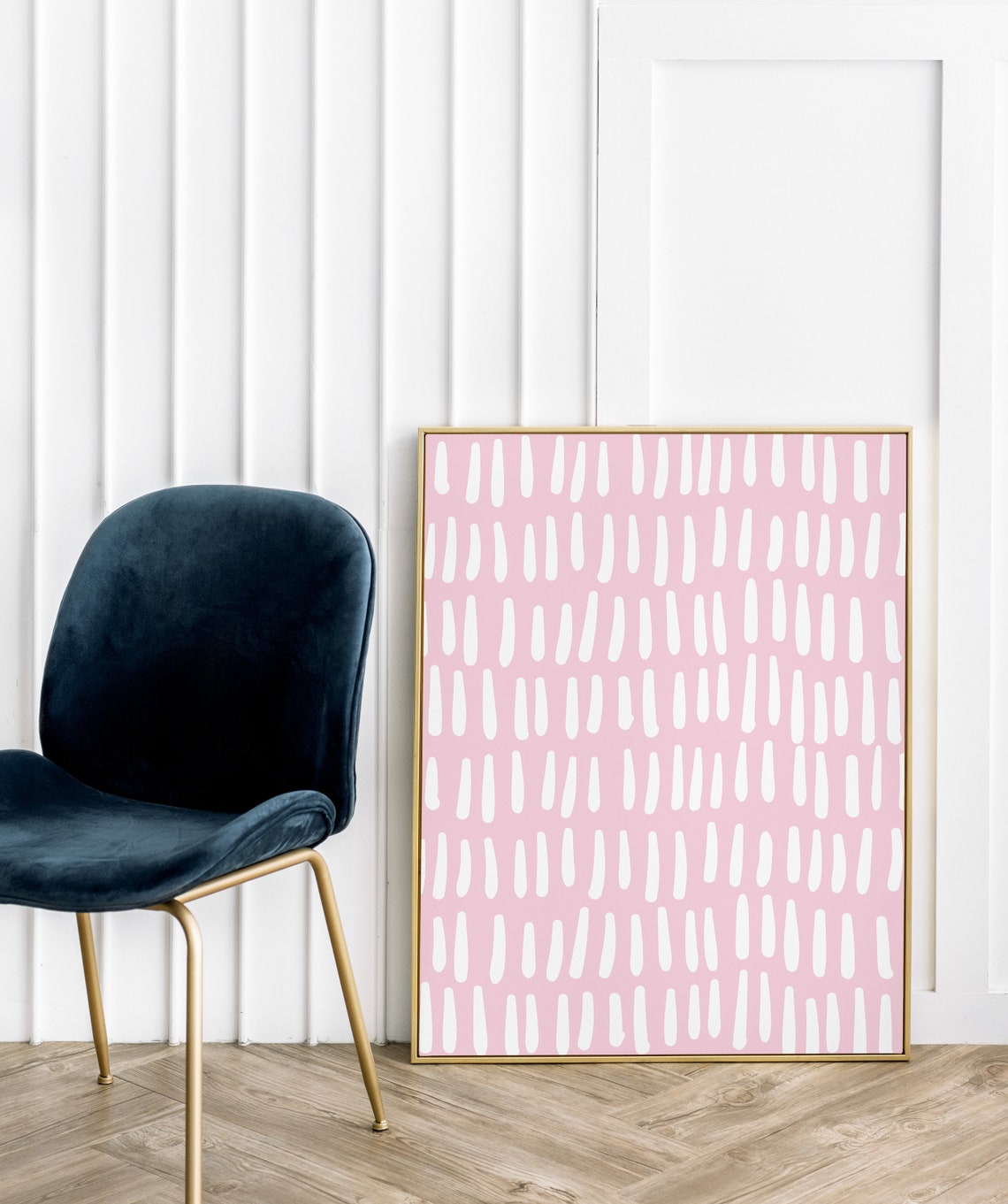 Pink White Dash Pattern Playful Minimalist Nursery Girls Room Poster - Image 3