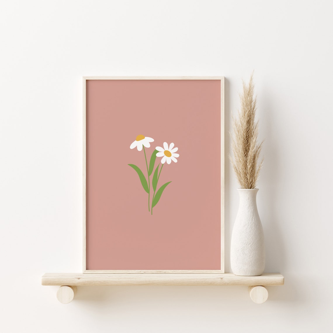 White Daisy Floral Dusty Pink Simple Flower Illustration Poster - Image 3