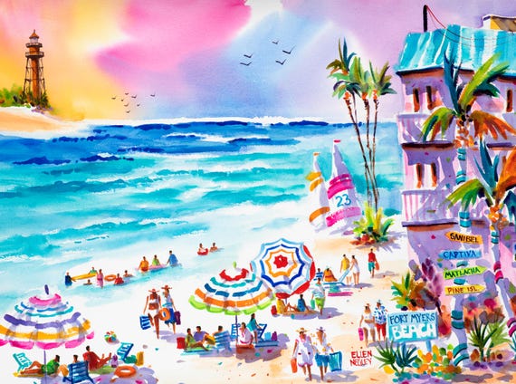 Fort Myers Beach, Sanibel Florida Watercolor Art Print