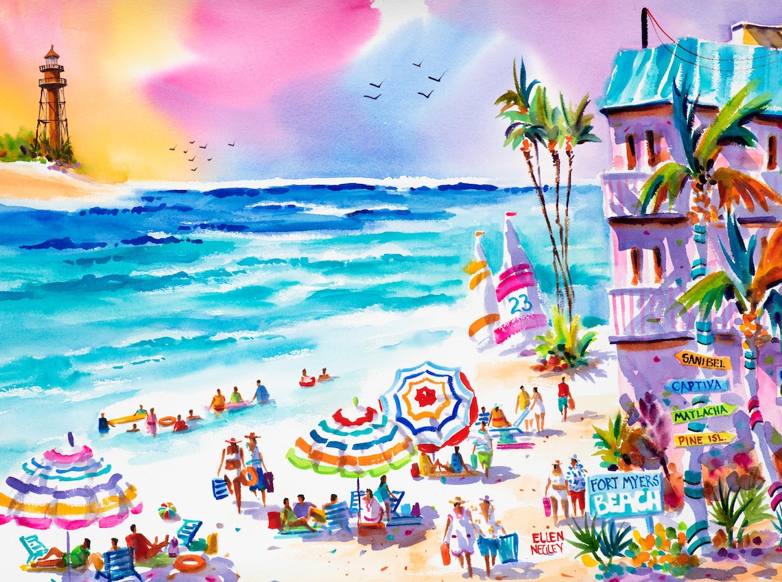 Fort Myers Beach, Sanibel Florida Watercolor Art Print