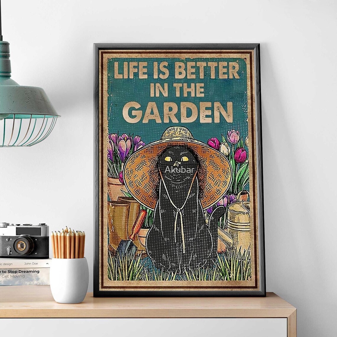 Black Cat Gardening Art Print Life Is Better In The Garden Unframed Poster Gardener Girl Room Decoration Gardening Wall Hanging - Image 3