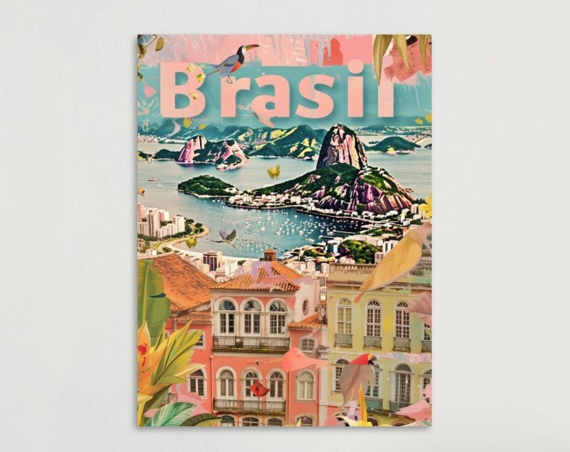 Brasil Rio de Janeiro Sugarloaf Mountain Bay Colorful Travel Poster