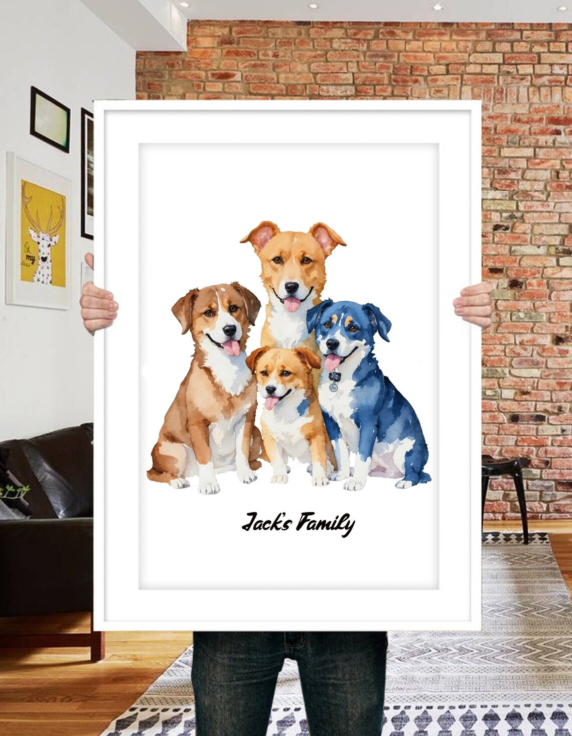 Multi Dog Portrait, Watercolor Pet Memorial Art Print - Image 2