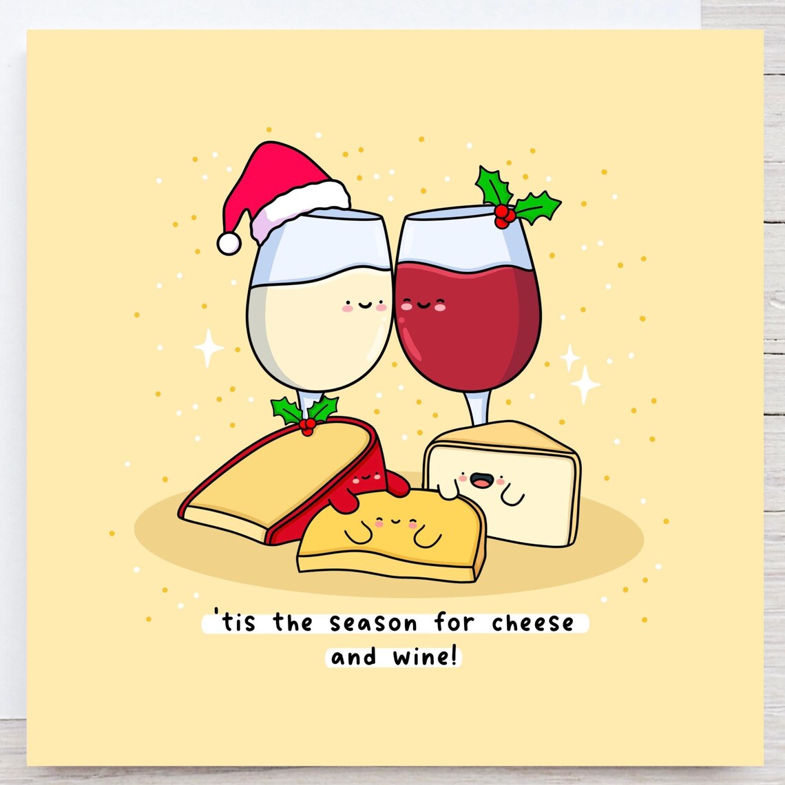 Cheese and Wine Christmas Poster, Punny Holiday Art