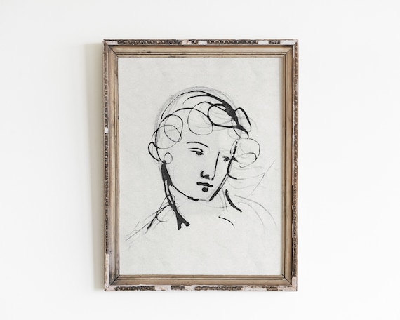 Minimalist Woman Portrait, Vintage Line Art Print