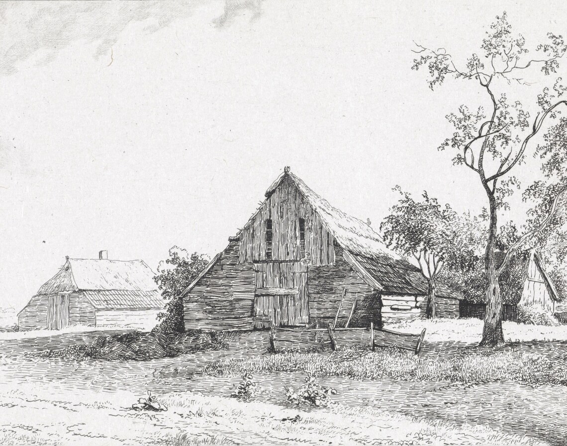 Vintage Farmhouse Farm Drawing Line Art Print - Image 3