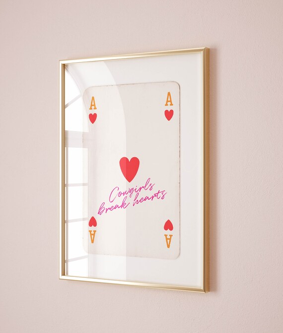 Ace of Hearts Cowgirl Poster, Western Retro Print