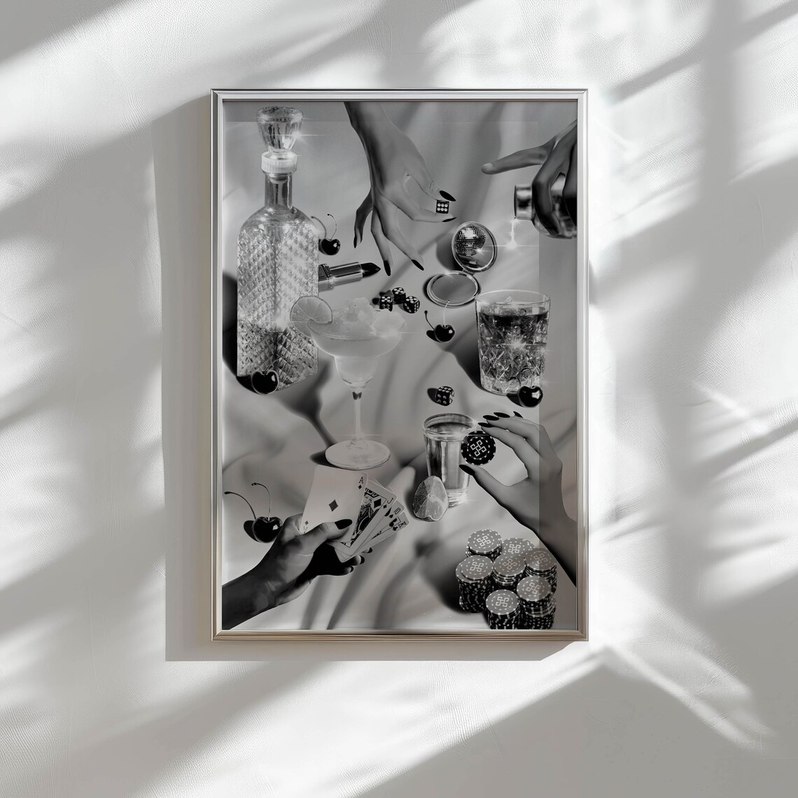 Funky Black And White Bar Cart Decor Art Print - Image 3
