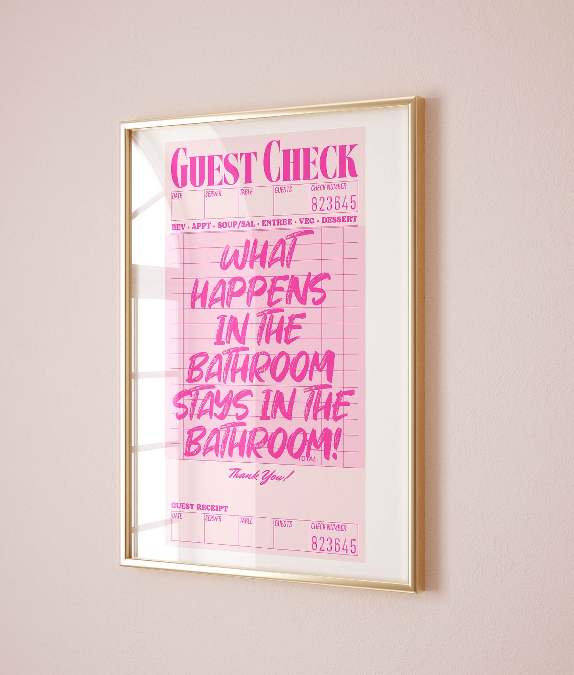 Funny Guest Check Bathroom Pink Retro Quote Typography Wall Poster - Image 2