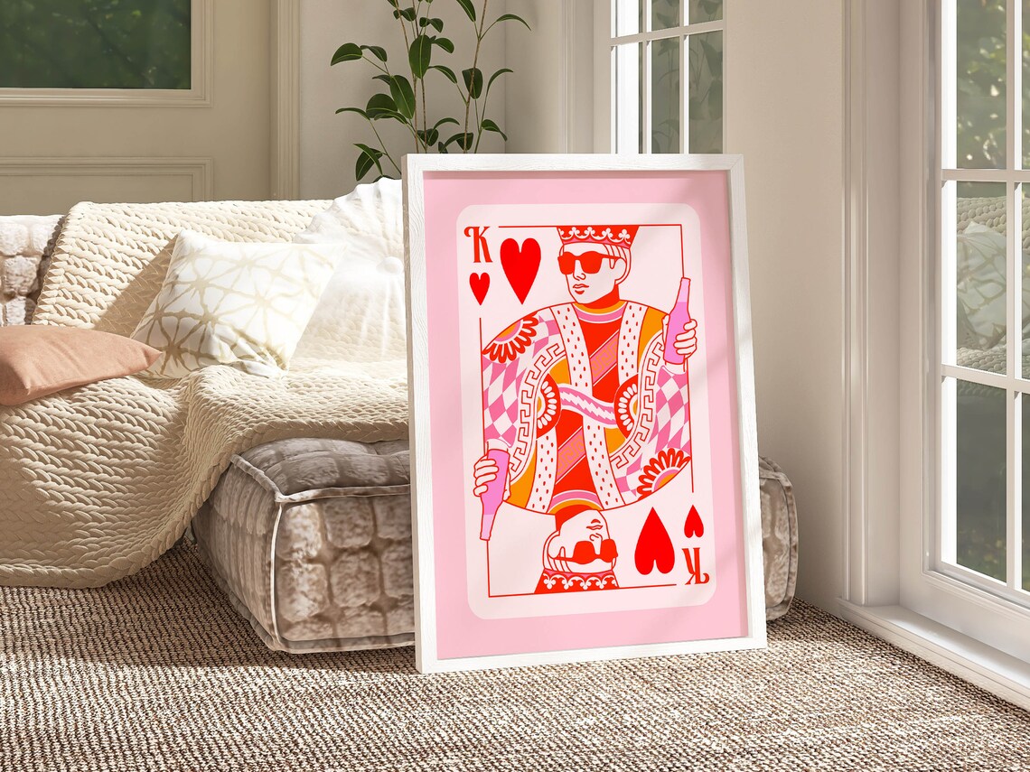 King of Hearts Playing Card Pink Trendy Retro Bar Cart Wall Poster - Image 2