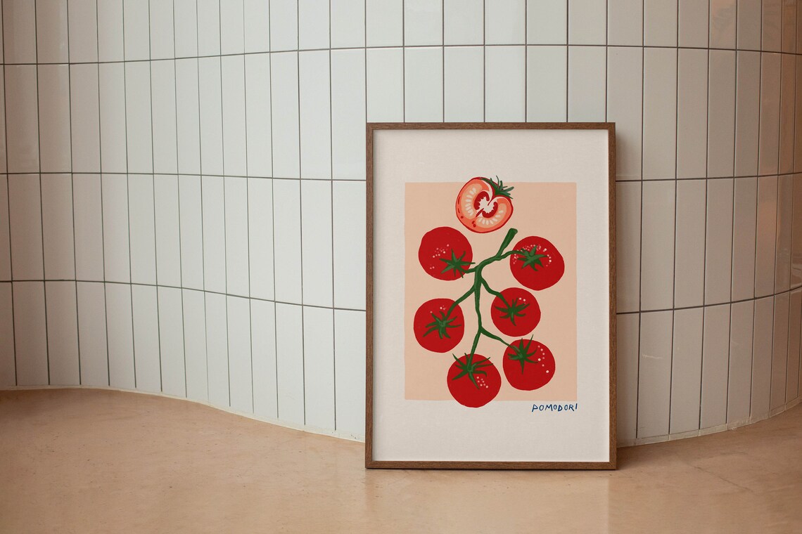 Pomodori Cherry Tomatoes On Vine Italian Kitchen Artwork Poster - Image 2