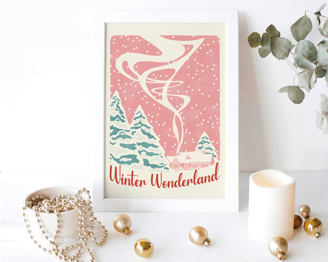 Winter Wonderland Pink Christmas Retro Holiday Poster - Image 3