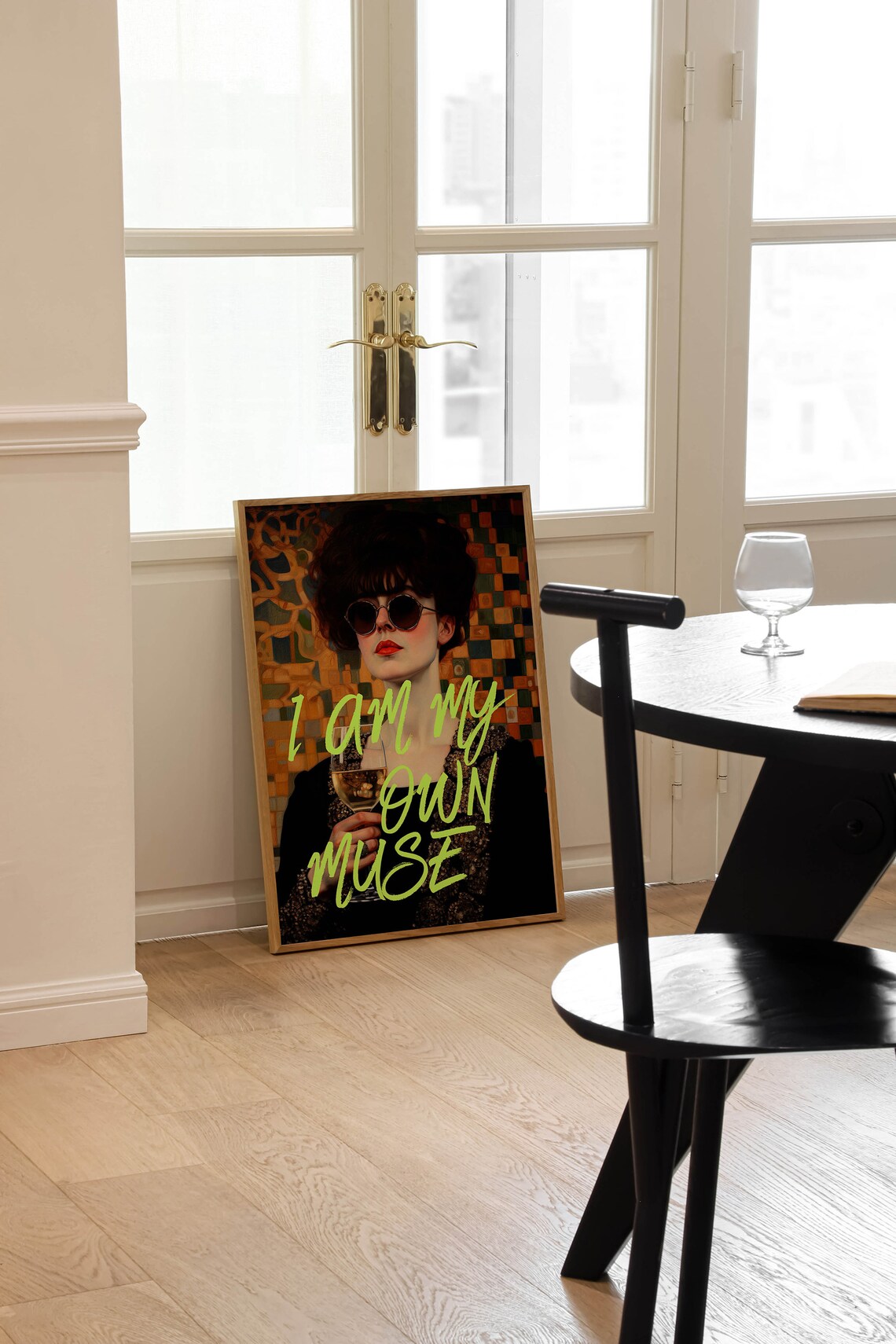 I Am My Own Muse Klimt Style Altered Portrait With Wine Glass Poster - Image 3