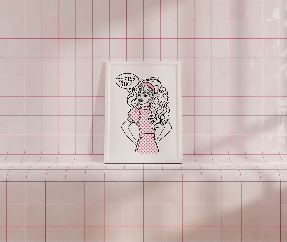Go Piss Girl Sassy Pop Art Woman Retro Pink Funny Bathroom Poster - Image 2
