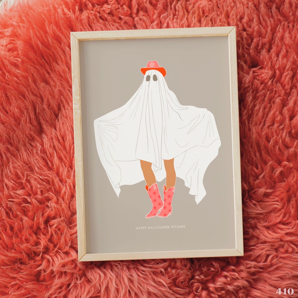 Cowboy Ghost Pink Boots Cute Funny Halloween Aesthetic Poster - Image 2