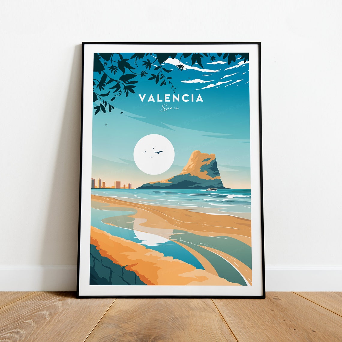Valencia Spain Golden Beach And Rocky Headland At Sunset Poster