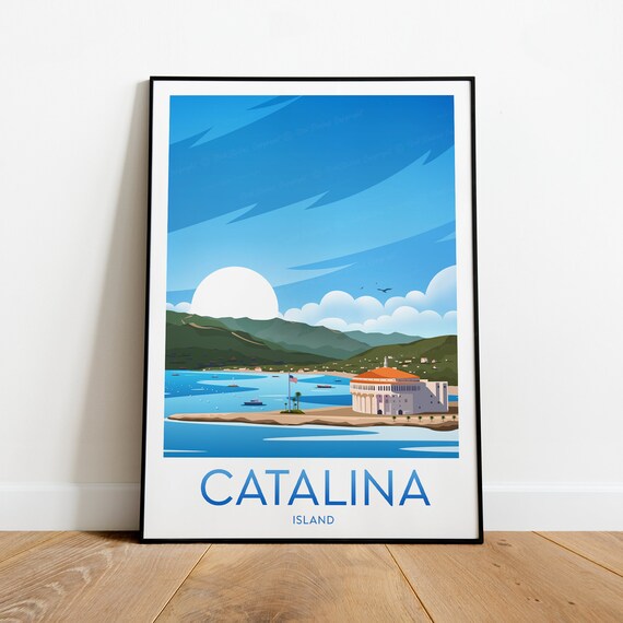 Catalina Island Casino Avalon Bay Sunny Coastal Travel Poster
