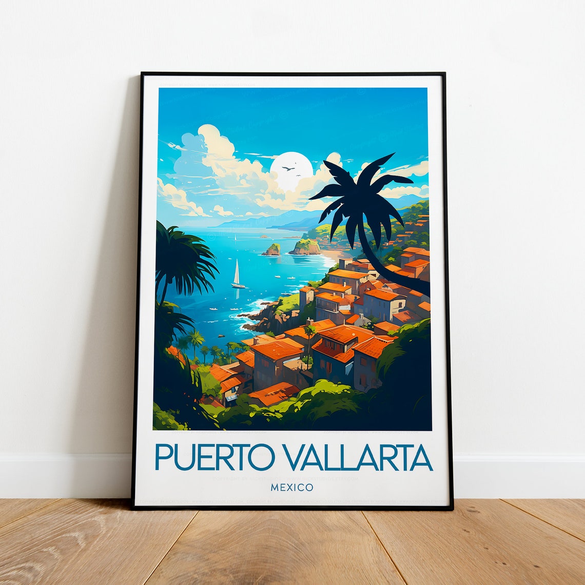 Puerto Vallarta Tropical Bay Palm Trees Mexico Travel Poster - Image 2