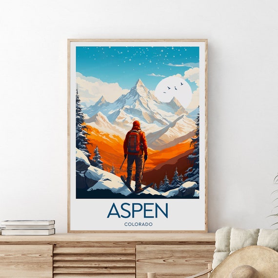 Aspen Travel Print Colorado Aspen Poster Ski Poster Ski Resort Print Skier Artwork Wedding Gift Birthday