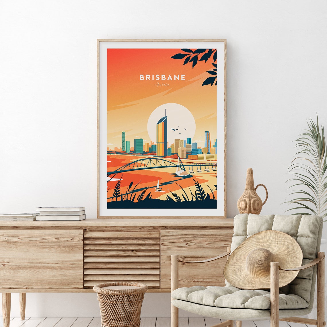 Brisbane Australia Sunset Skyline Story Bridge Travel Poster
