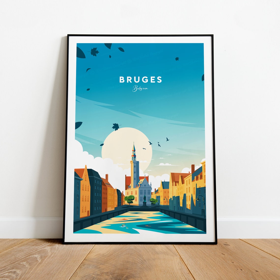 Bruges Belgium Canal Sunset Belfry Tower Historic Old Town Poster - Image 2