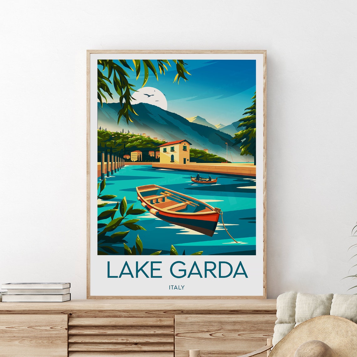 Lake Garda Italy Rowboat Turquoise Lake Mountain View Poster