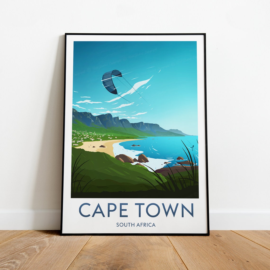 Cape Town South Africa Kitesurfer Table Mountain Travel Poster