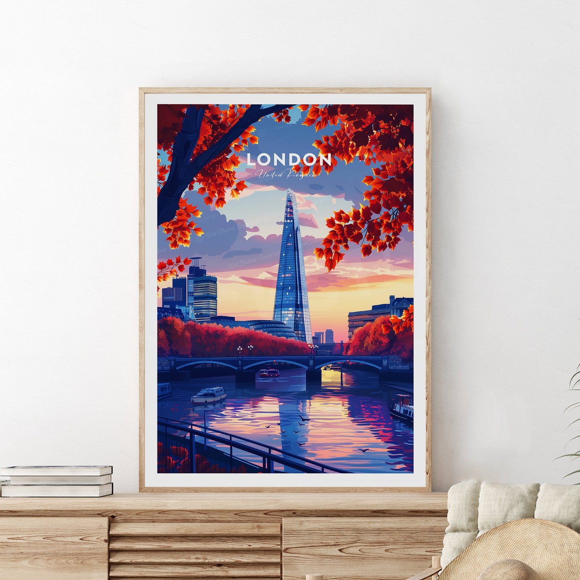 London UK Evening Shard Skyscraper Thames River Sunset Poster