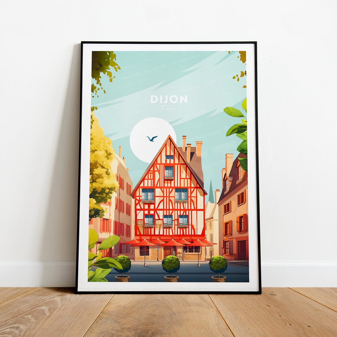 Dijon France Half Timbered Red House Cafe Square Scene Poster