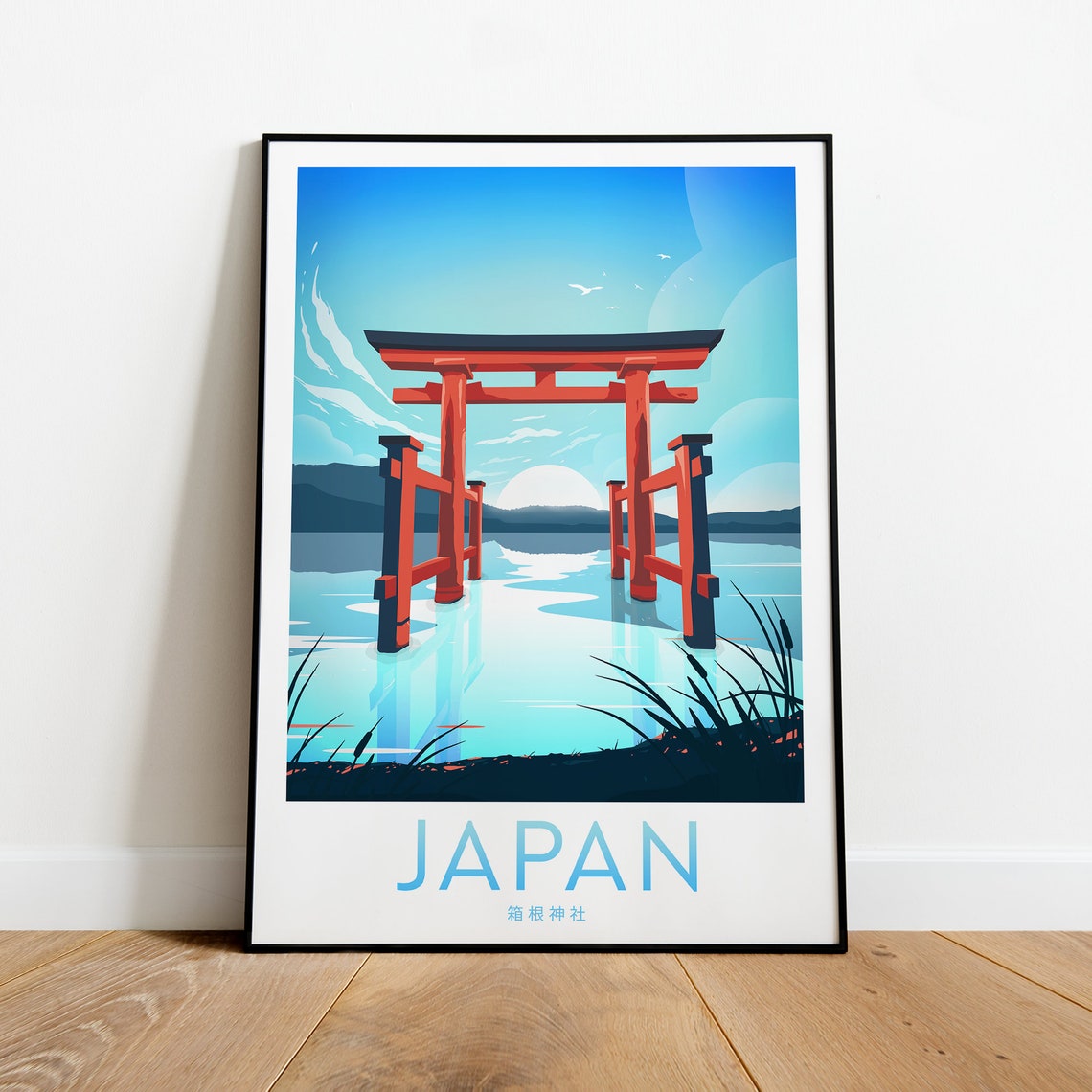 Japan Hakone Shrine Red Torii Gate Lake Sunset Travel Poster - Image 2