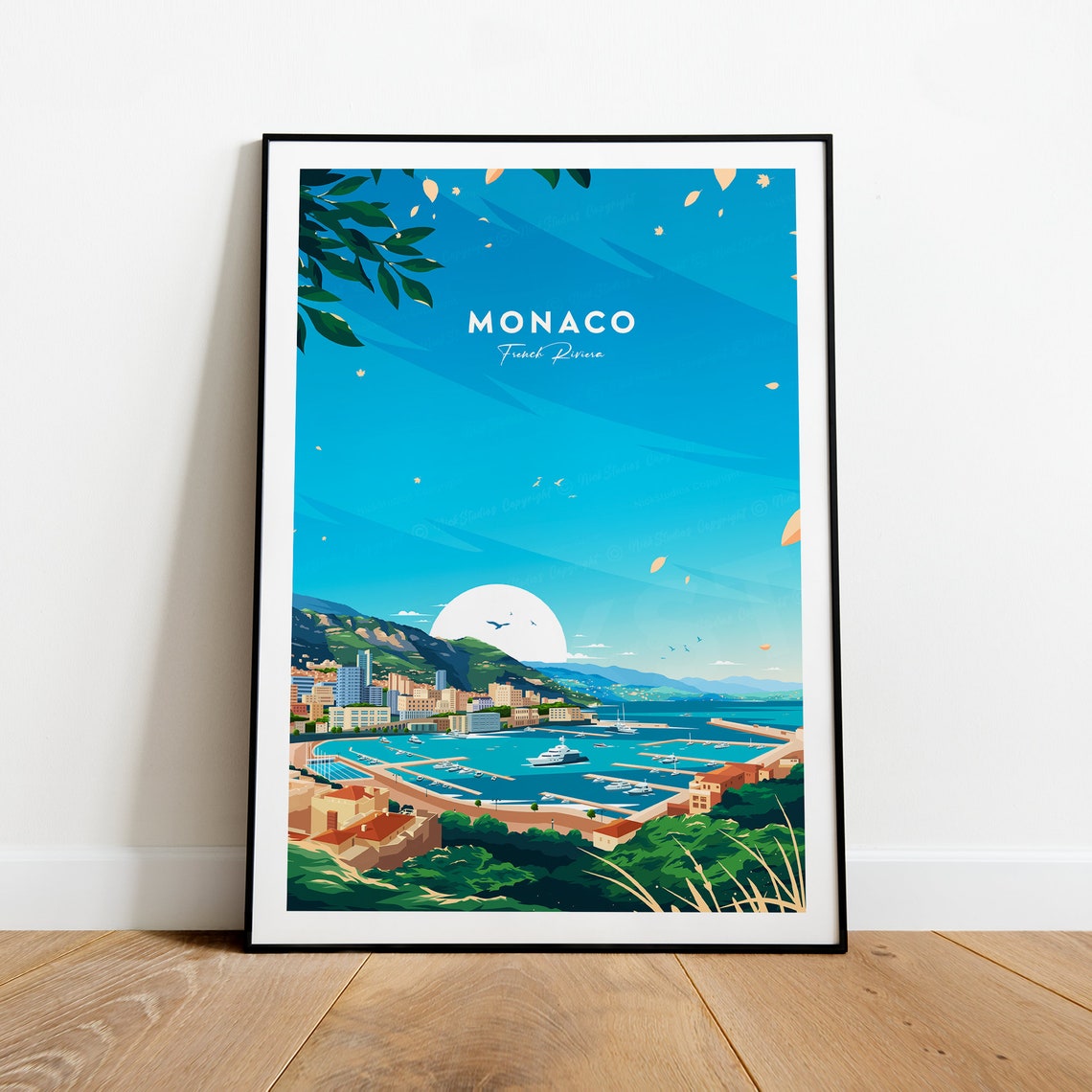 Monaco French Riviera Monte Carlo Harbor Vintage Travel Poster - Image 2