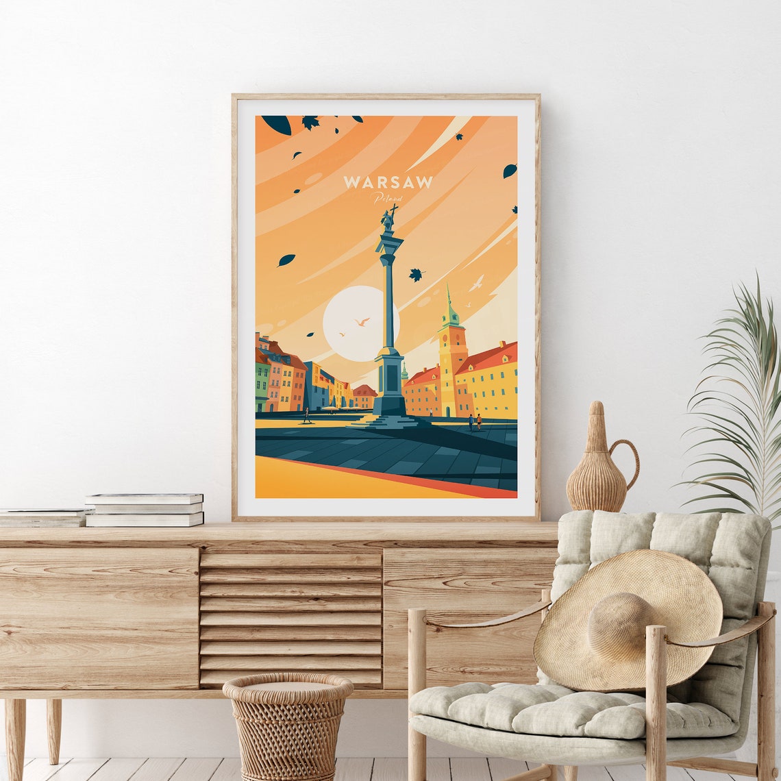 Warsaw Poland Castle Square Column Sunset Sky Scene View Poster