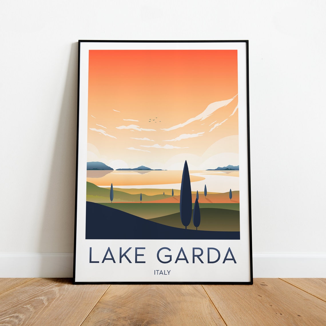 Lake Garda Italy Sunset Over Cypress Hills Travel Poster Italian Art - Image 2