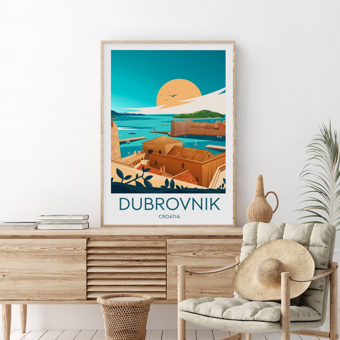 Dubrovnik Croatia Old Town Walls And Harbor At Sunset Travel Poster - Image 2