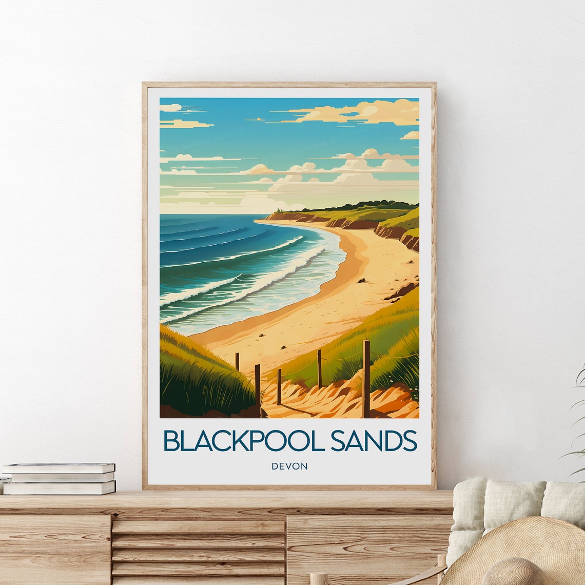 Blackpool Sands Devon Beach Coastal Path Retro Travel Poster