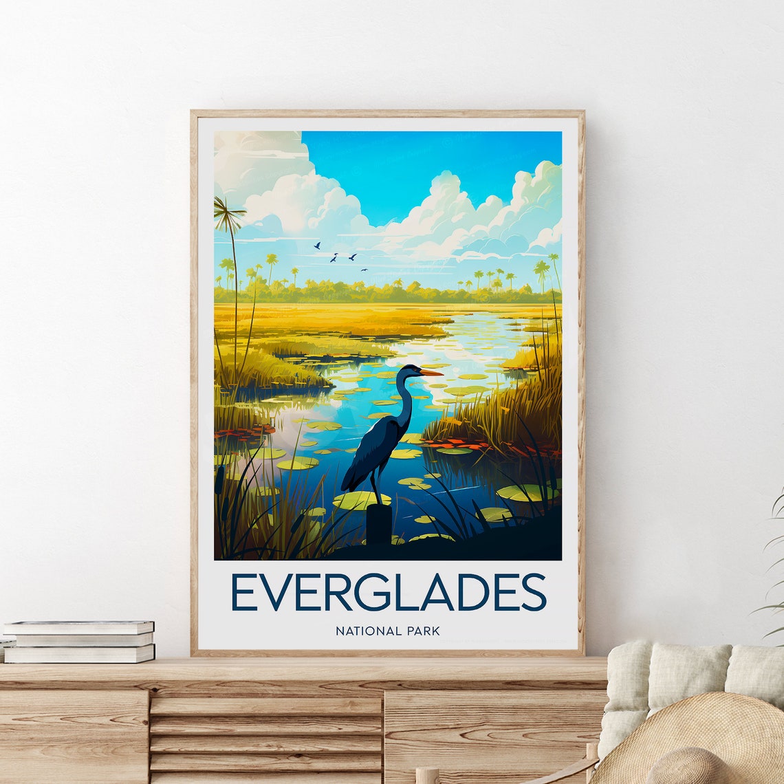 Everglades National Park Heron Wetlands Florida Wildlife Travel Poster