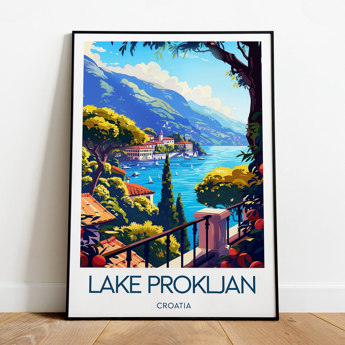 Lake Prokljan Croatia Balcony View Lakeside Village Travel Poster - Image 2