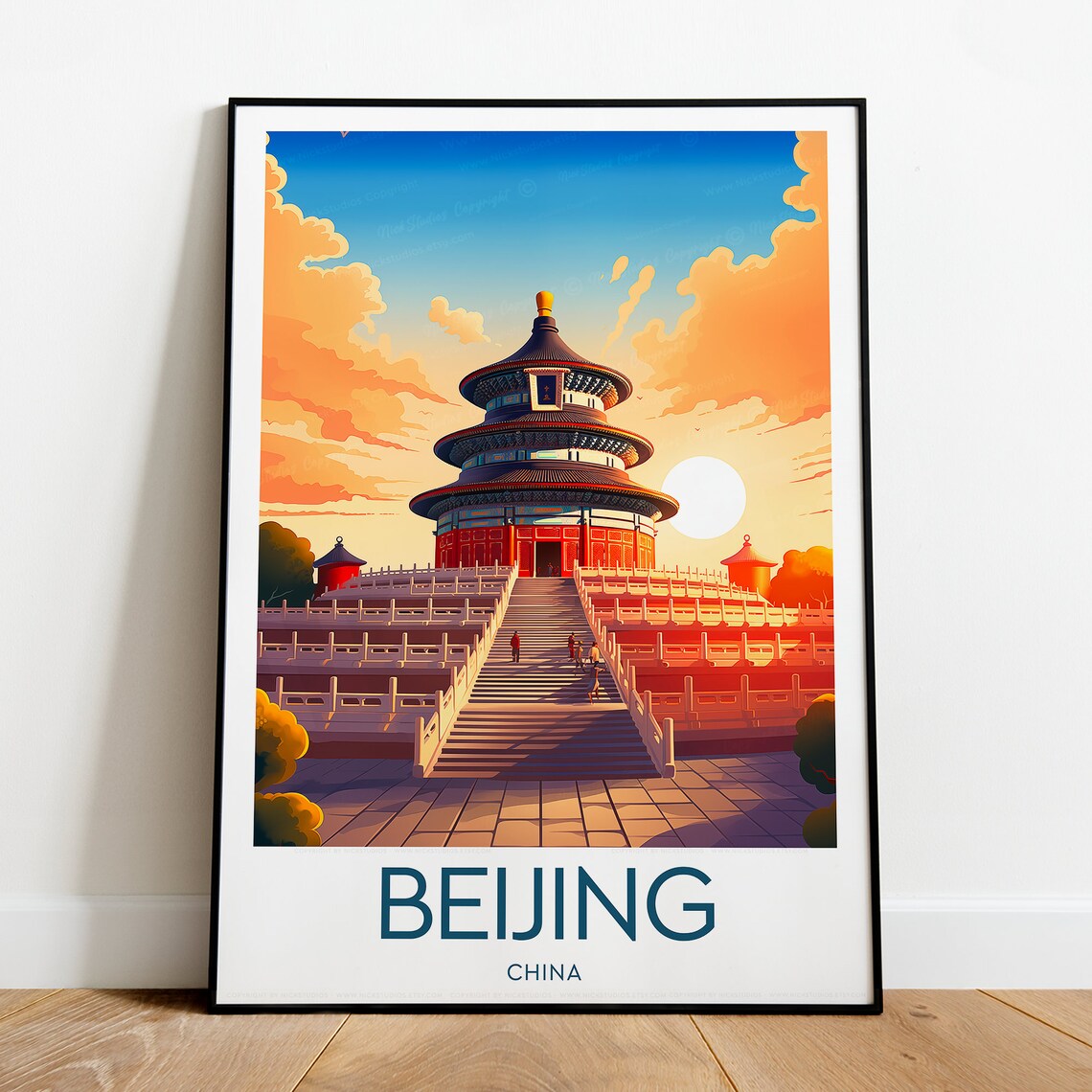 Beijing China Temple of Heaven Sunset Pagoda Steps Travel Poster - Image 2
